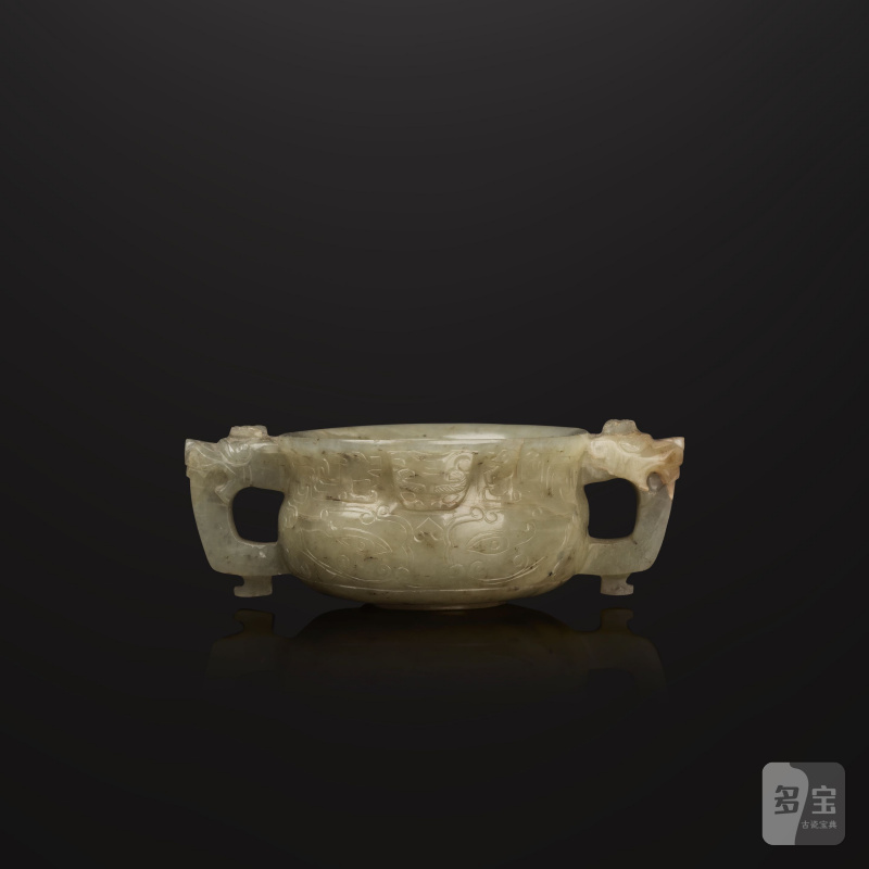 明 十七世紀 玉獸面紋爐 及 清 十九世紀 白玉仕女像 | PETITE COUPE À ANSES EN JADE CÉLADON ET STATUETTE DE DAME EN JADE BLANC - 图18